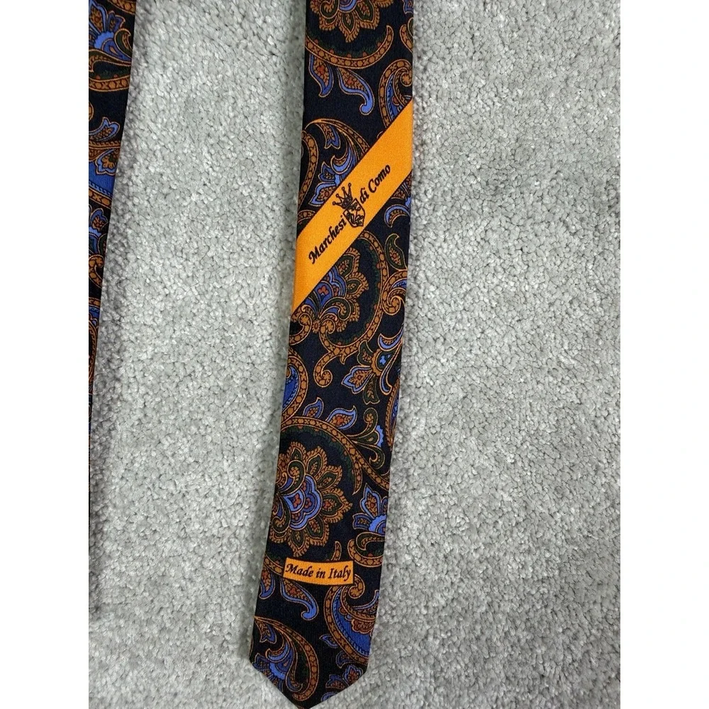 Marchesi di Como Tie Mens 100% Silk Made in Italy Blue Brown Paisley Necktie